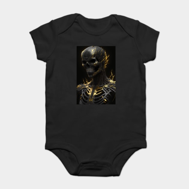 Dark Elegance: A Demon Skull bedecked with Golden Fissures Baby Bodysuit by Darksavage